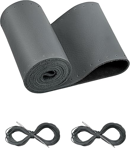 BELINOUS - Funda de cuero con cordón para volante de automóvilcamionetaSUVbarco, ajuste universal de 13-20 pulgadas, pieza completa de cuero vacuno