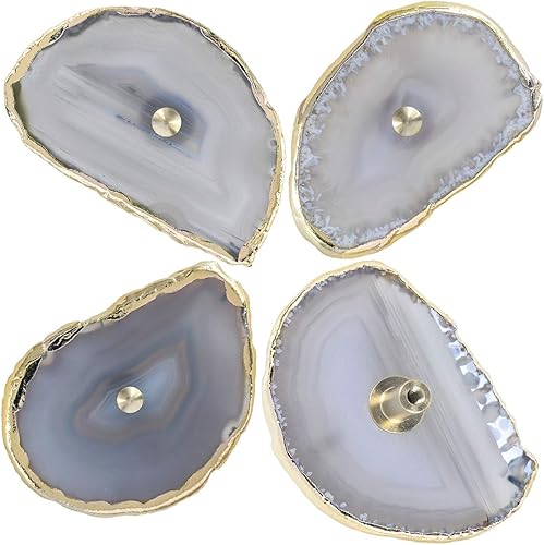 Miniatura 7 de Rockcloud Pomos de ágata morada para cajón, tiradores para armario de aparador, rebanada teñida con pomos de borde chapados en oro para decoración