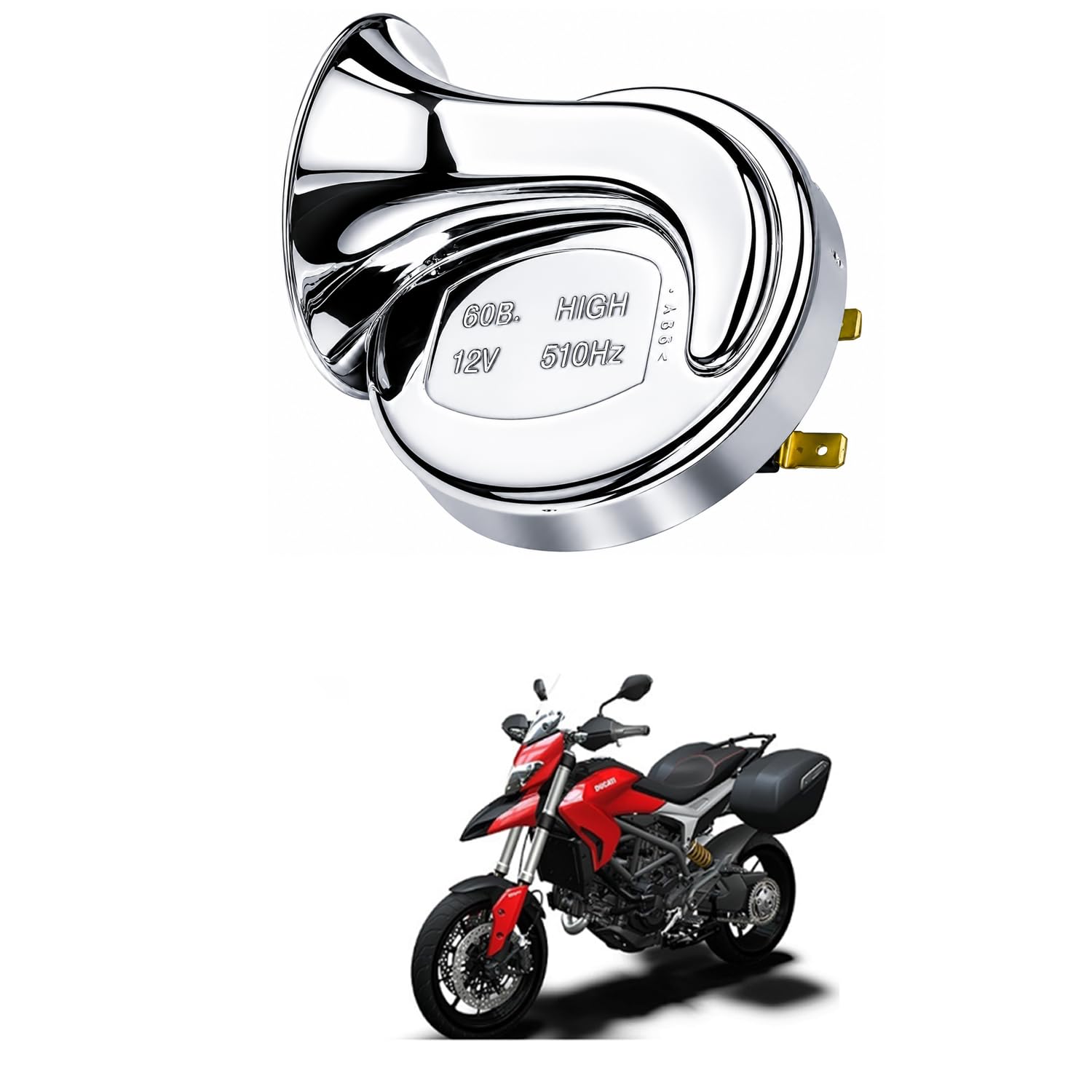Universal 12V Automotive Vehicle Horn, High Tone 510Hz Chrome Snail Electric Horn, Loud 110dB Waterproof Replacement Horn for Car, Bike, Motorcycle, Scooter Comfortable With Hyper-Stra-da-image-19