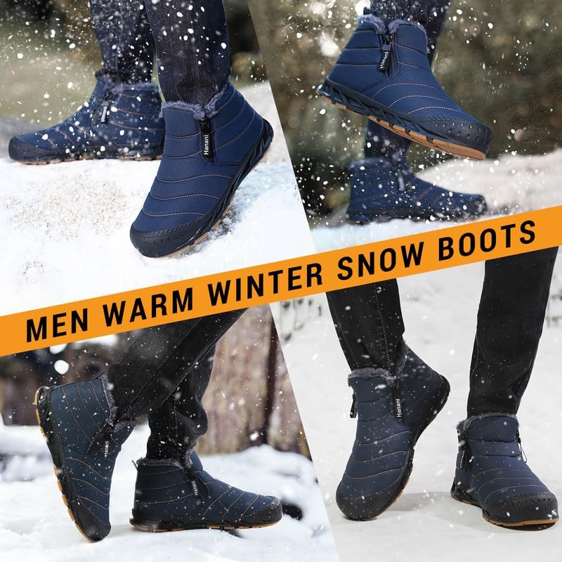 Hanani Mens Snow Boots Waterproof Winter Boots for Men Fur Lined Warm Ankle Boots Zipper Closure Slip on Outdoor Boot Comfortable Walking Shoes - Image 7