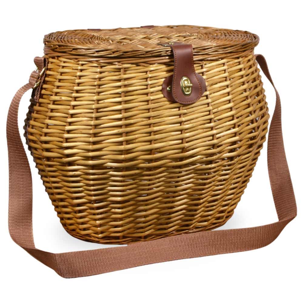 Cesto Vimini Grande con Tracolla e Coperchio 45x37 h35 cm MAX — Raccolta Funghi, Castagne e Frutti di Bosco — Cesto Zaino da Spalla