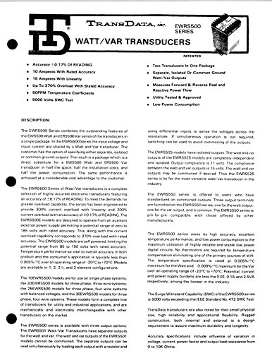 TransData 10EWRS550 Watt/VAR 1 Element +/-1mA Output Transducer 500 Fullscale Calibrating Watts VARS with Calibration Certificate