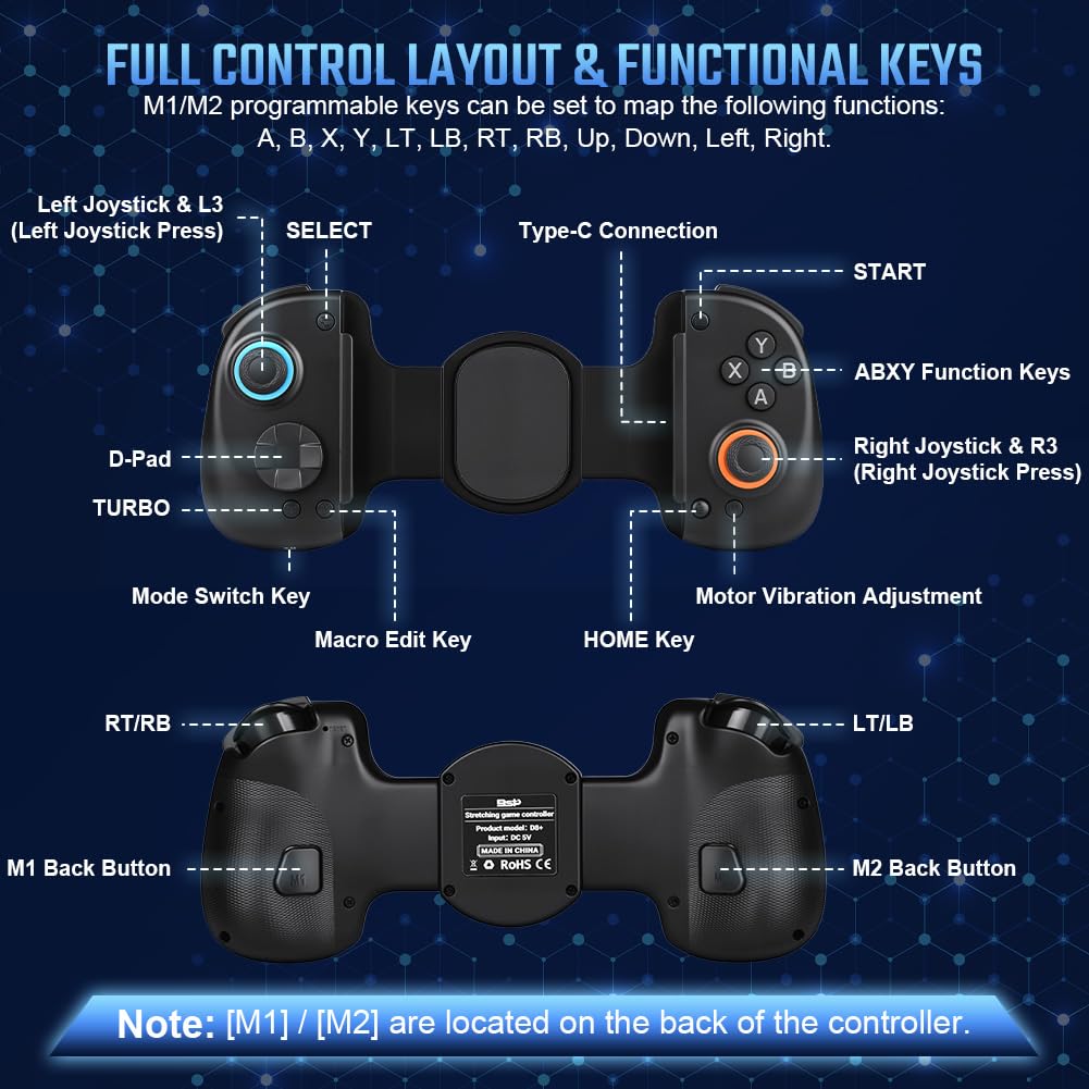 AOOSU Mobile Gaming Controller, Controller di Gioco Mobile per Android/iOS, Gamepad Wireless, Joystick Analogico Anti-deriva, Compatibile con Android, iOS, Switch e PC (Nero)