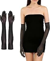 Luvas femininas transparentes sexy de 53,8 cm – Luvas pretas longas de renda macia, acessórios elegantes para fantasia formal de dança de festa