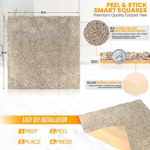 Peak Performance Peel And Stick Carpet Tiles, Attached Cushion, Easy Diy Install, Soft Carpet, American Made, Seamless Appearance, Plush, Great For Area Rug (10 Tiles - 22.5 Square Feet, Denali) #TOP2