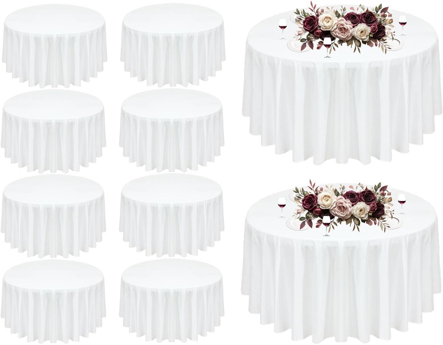 10Pack White Round Tablecloth 90 inch White Table Cloth, Washable Round Table Cloth Polyester Table Cover for Dining Wedding Banquet Party White 90inch/229CM