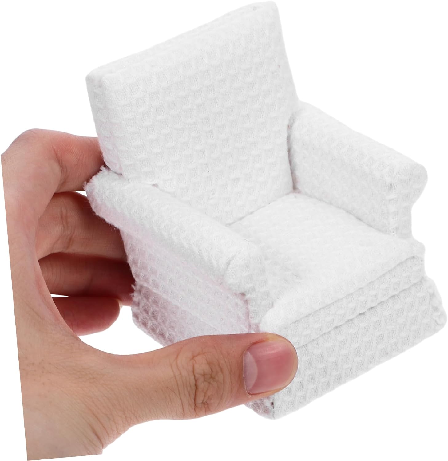 Yardwe Miniature Doll House Sofa Model, White Fabric Mini Sofa Prop for Doll Accessories, Tiny Furniture Couch for Mini Room Scene Decoration