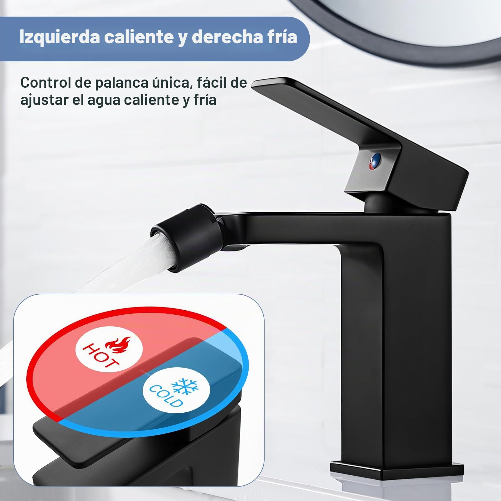 Grifo de Bidet Negro, Bidé de Lavabo de Baño Clásico, Mezclador Monomando Lavabo de Latón sin Válvula Desagüe, Grifo Monomando de Bidet Manguera de uso General G3/8