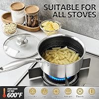 MICHELANGELO Triply Stainless Steel Pot Set, Hybrid Nonstick Saucepan Set with Lids, Induction Compatible Heavy Duty Sauce Pan 1QT & 2QT & 3QT, Honeycomb Interior, Dishwasher Safe Cookware - 6 Piece — image 3