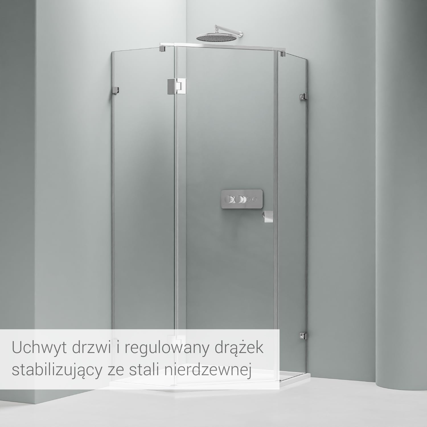 BERNSTEIN Kabina prysznicowa pięciokątna 4-punktowy system mocowania aluminiowa listwa przeciwprzepięciowa 8mm ESG NANO kabina prysznicowa z prawdziwego szkła EX415 - prysznic 80x80x195cm