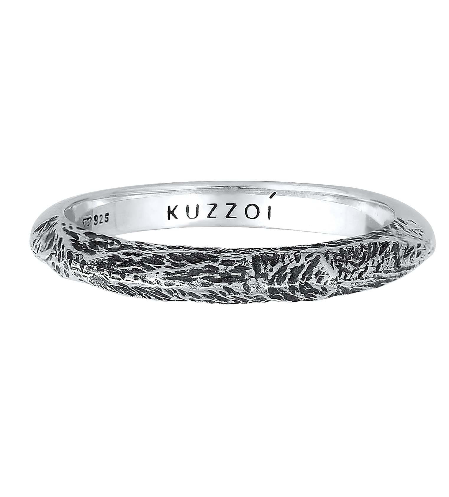 Kuzzoi Anello da uomo dal design martellato, anello a fascia massiccio (3 mm) di larghezza in argento sterling 925, sottile per l'uomo, anello da motociclista, misura anello 60-66, 0605240721