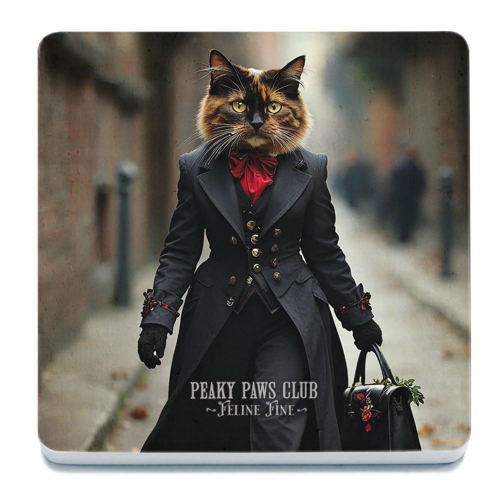 The Original Metal Sign Tortoiseshell Cat Decorative Coaster (10 X 10 Cm) - Peaky Paws Club - Feline Fine (Tortoiseshell Cat)