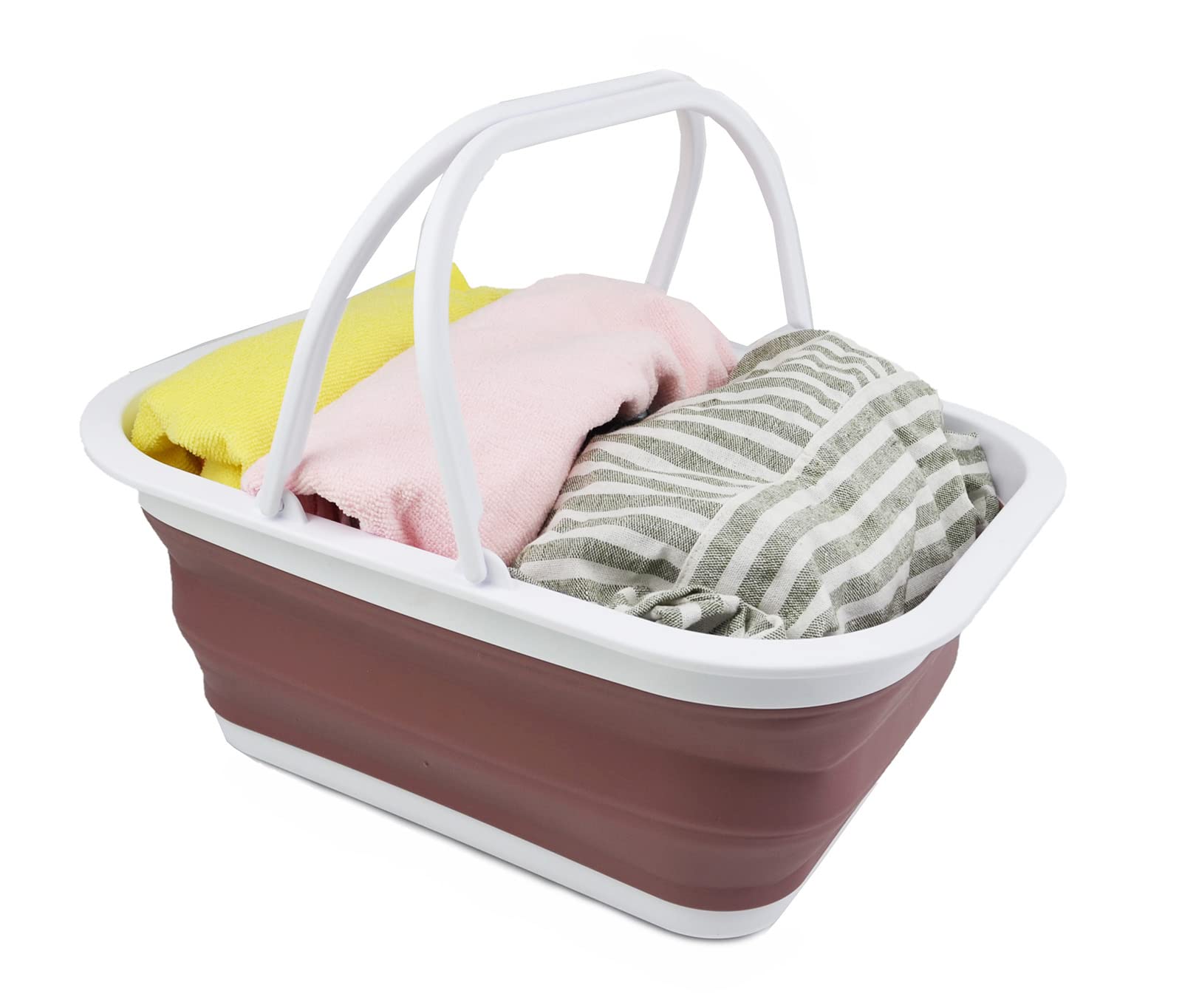 SAMMART 15L Zusammenklappbarer Korb mit Griff - Tragbarer Picknickkorb/Krater für den Außenbereich - Faltbare Einkaufstasche - Platzsparender Aufbewahrungsbehälter (Dunkles Meeresgrün + Altrosa)