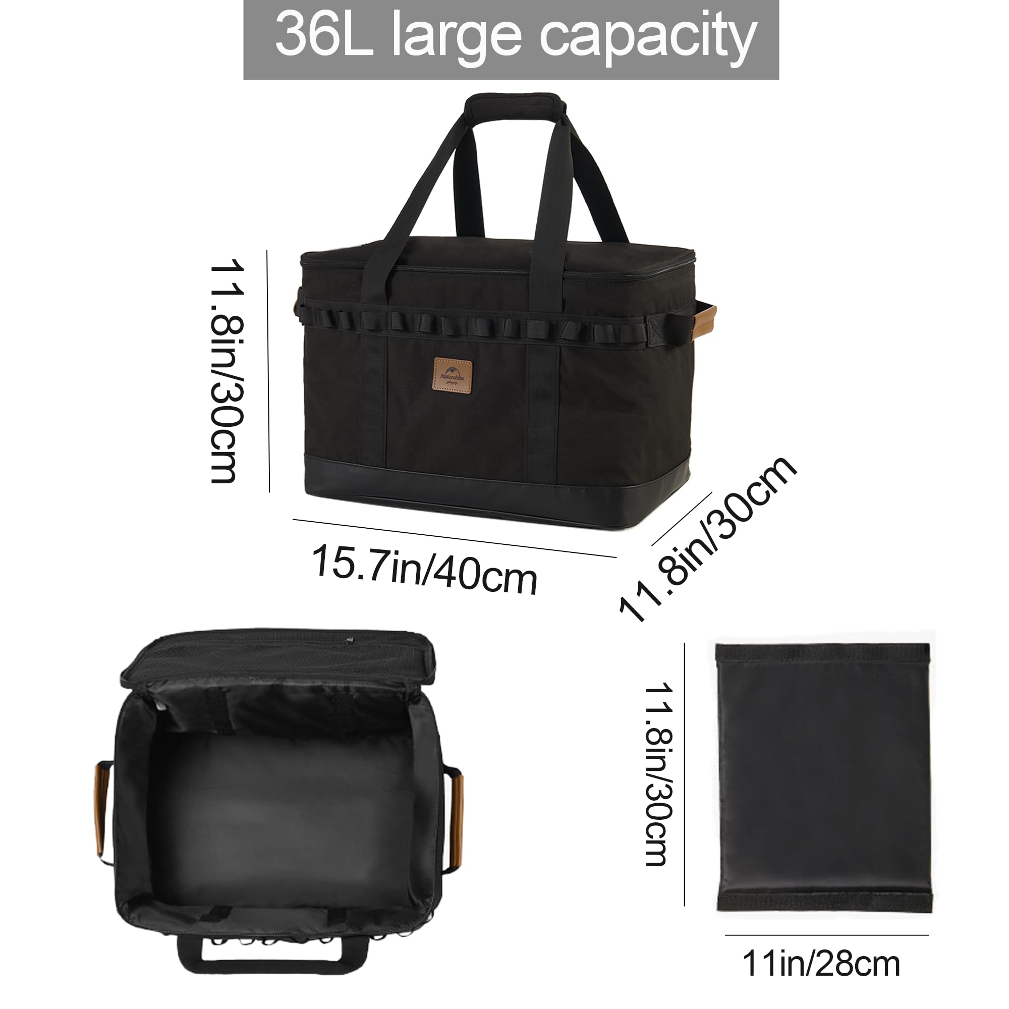 Naturehike 36L Camping-Organizer, 300D wasserdichte Camping-Aufbewahrung für Camping-Kochutensilien und Camping-Kochgeschirr, mit hartem Boden, mit abnehmbarer Trennwand für Camping, Wohnmobil