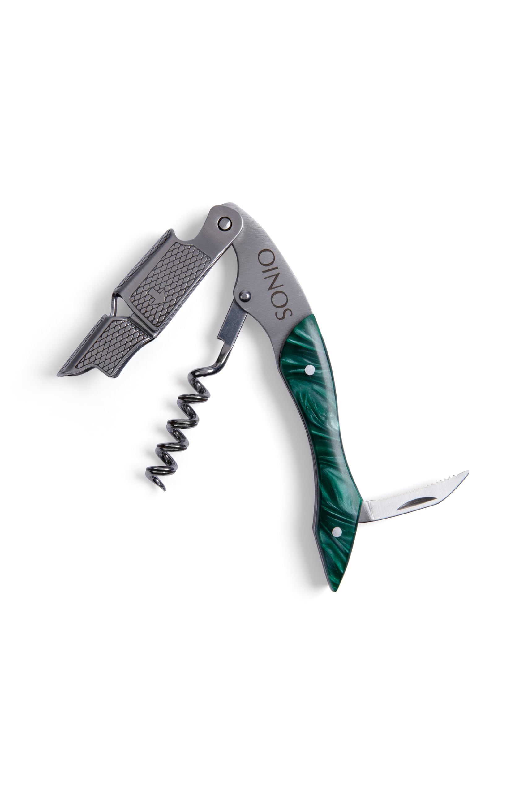 Oinos, A Corkscrew. Professional 'Waiters Friend' Wine Opener, Stainless Steel Corkscrew. (Green)