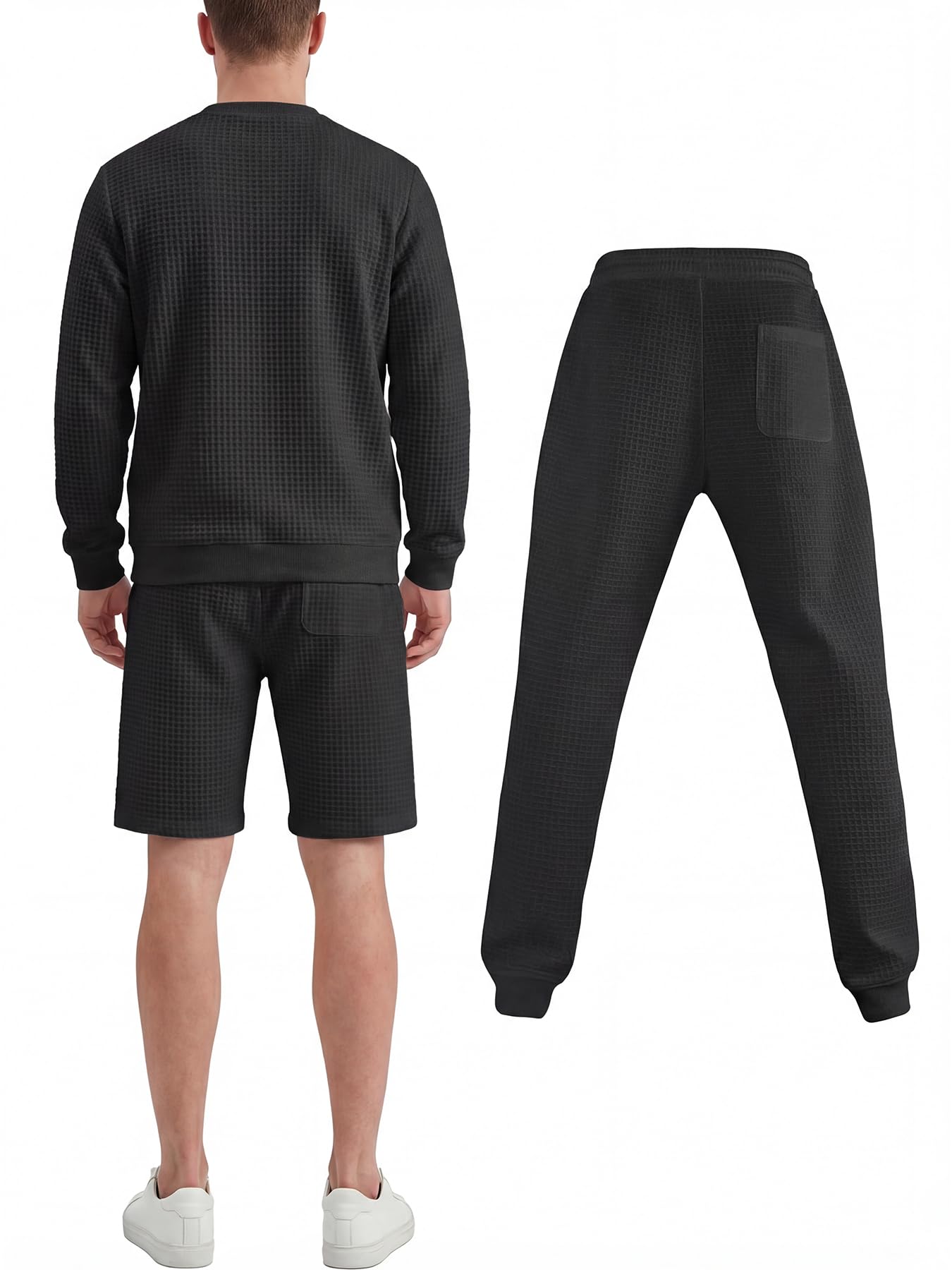 Herren Jogginganzug Set 3-Teiliger Trainingsanzug mit Sweatshirts Jogginghose Kurze Hose Tracksuit Laufanzug Strukturmuster
