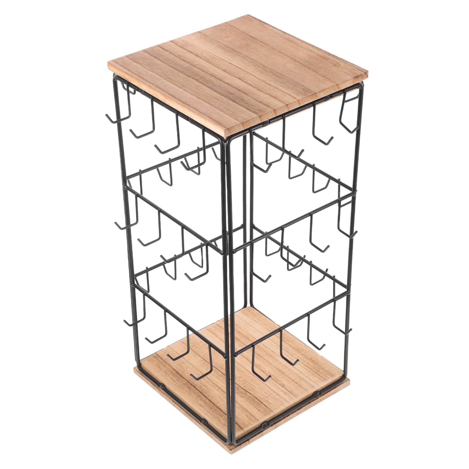 Garneck Espositore Girevole a 360° Marrone per Orecchini in Legno Design Salvaspazio Multifunzionale, Organizer per Gioielli e Piano D'appoggio per Vanità