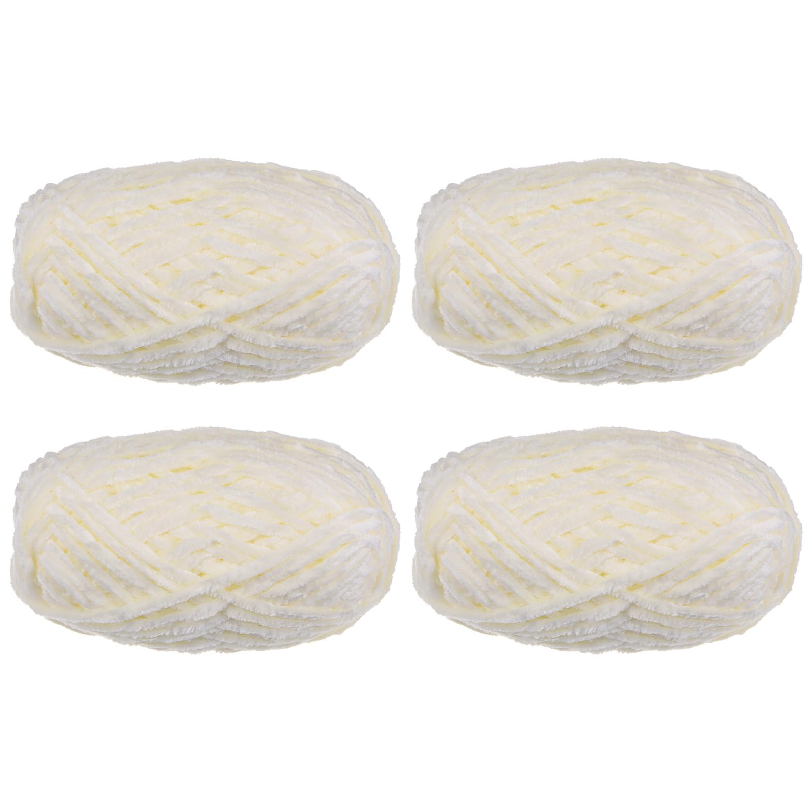 QUARKZMAN 4pz Filato di Velluto Morbido Filato di Chenille 4x100g/14.1oz (347iarde) Filato Soffice e Caldo per Maglia Uncinetto Tessitura Coperte Borse Sciarpe Guanti, Crema