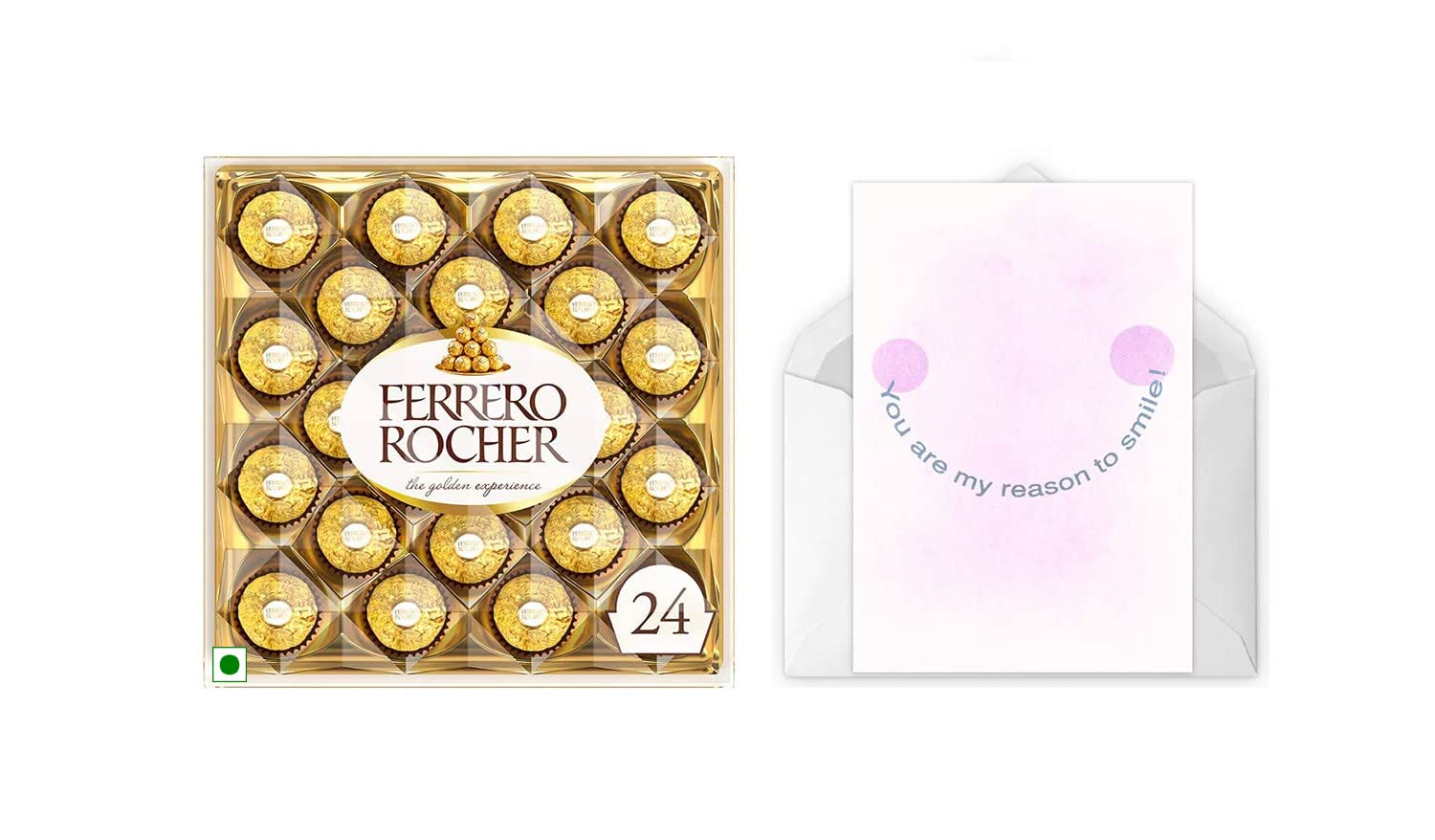 Vending India X Ferrero Rocher Love / Romance / Valentine Gift Combo - Ferrero Rocher T24 With a Personalised / Customised Greeting Card - ( My Reason to Smile )