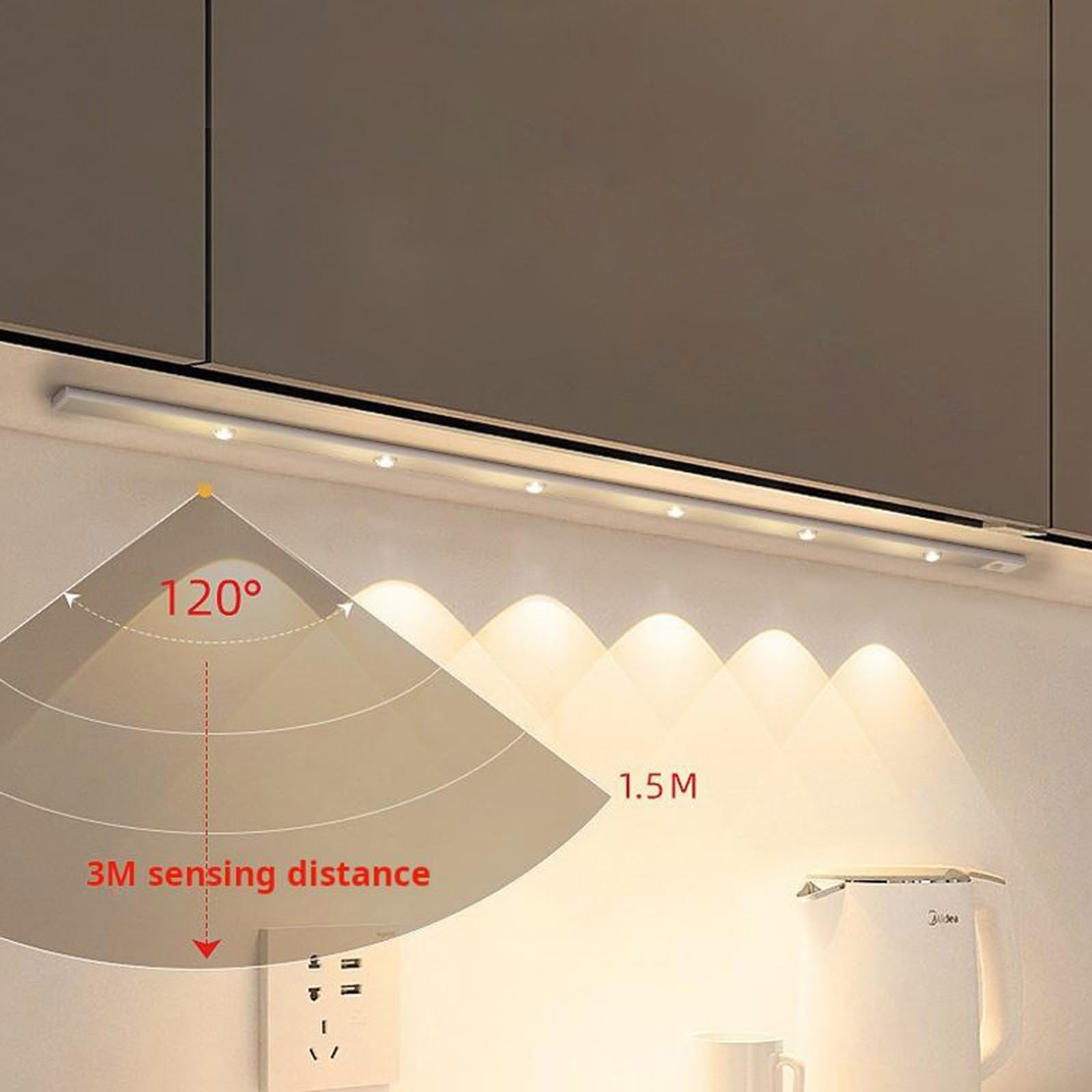 LED Schrankbeleuchtung Lampe mit Bewegungsmelder Dimmbar Unterbauleuchte Küche USB Aufladbar Acryl Wandleuchten Kabellos Magnetisch für Schrank Kleiderschran Schlafzimmer (Silber,100cm)