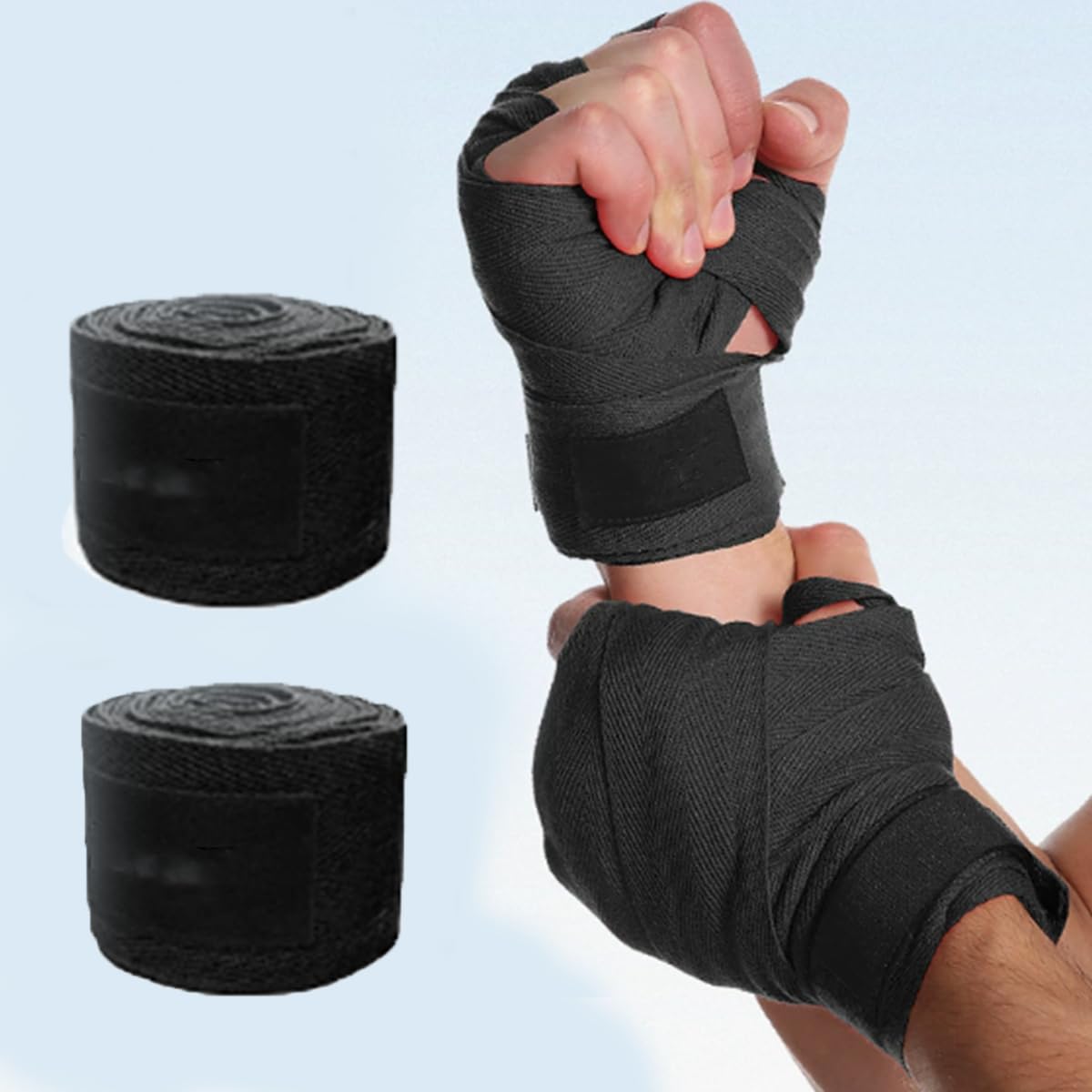 QIALAI 1 Pair of Medium-Long Hand Wraps for Boxing & Training, 300cm x 5cm Cotton Hand Wraps for Punching Bag, Weightlifting, Muay Thai, Black (2 Pieces)