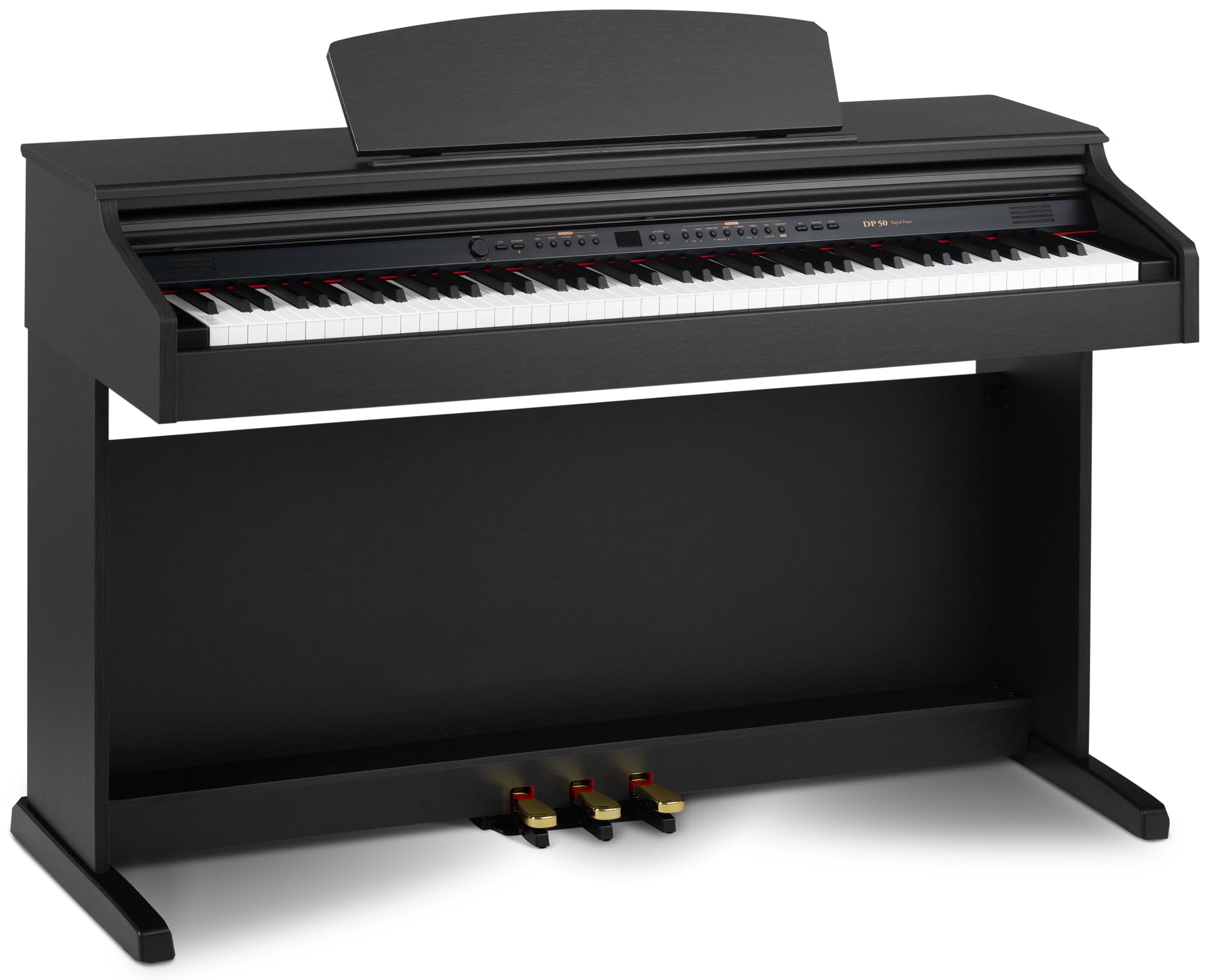 Classic Cantabile DP-50 Piano digital 88 teclas con mecanica martillo - Teclado electronico USB/MIDI local, 32 polifonía, 14 voces y funcion Twin-Piano - Organo musical para ninos - Negro mate | Alcance de tono: 7 1/4 octavas, atril plegable, cubierta de