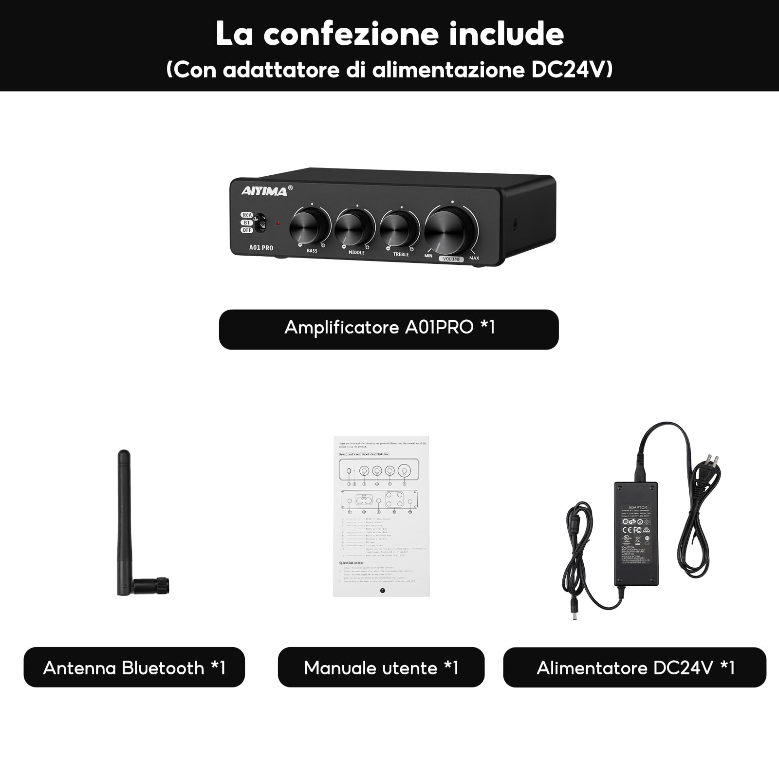 AIYIMA A01PRO Bluetooth 5.1 Stereo Audio 2.0/2.1 CH Amplificatore 100Wx2 TPA3116 Amplificatore di potenza Mini Hi-Fi Classe D Amplificatore integrato per altoparlanti domestici Ricevitore