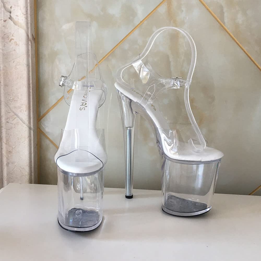 denova's Sandalias transparentes para mujer, tacón alto, talla grande, plataforma, barra para danza, con correa al tobillo, tacón de aguja