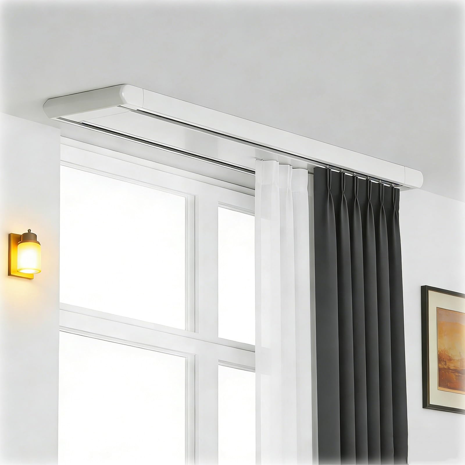 WQPMNYG Double Curtain Track Ceiling Mount - Effortless Gliding Rod for Curtains 15.7ft (480cm) White Track Ideal for Balcony Bathroom Bedroom Office and Closet - Fits 550-600cm Curtains