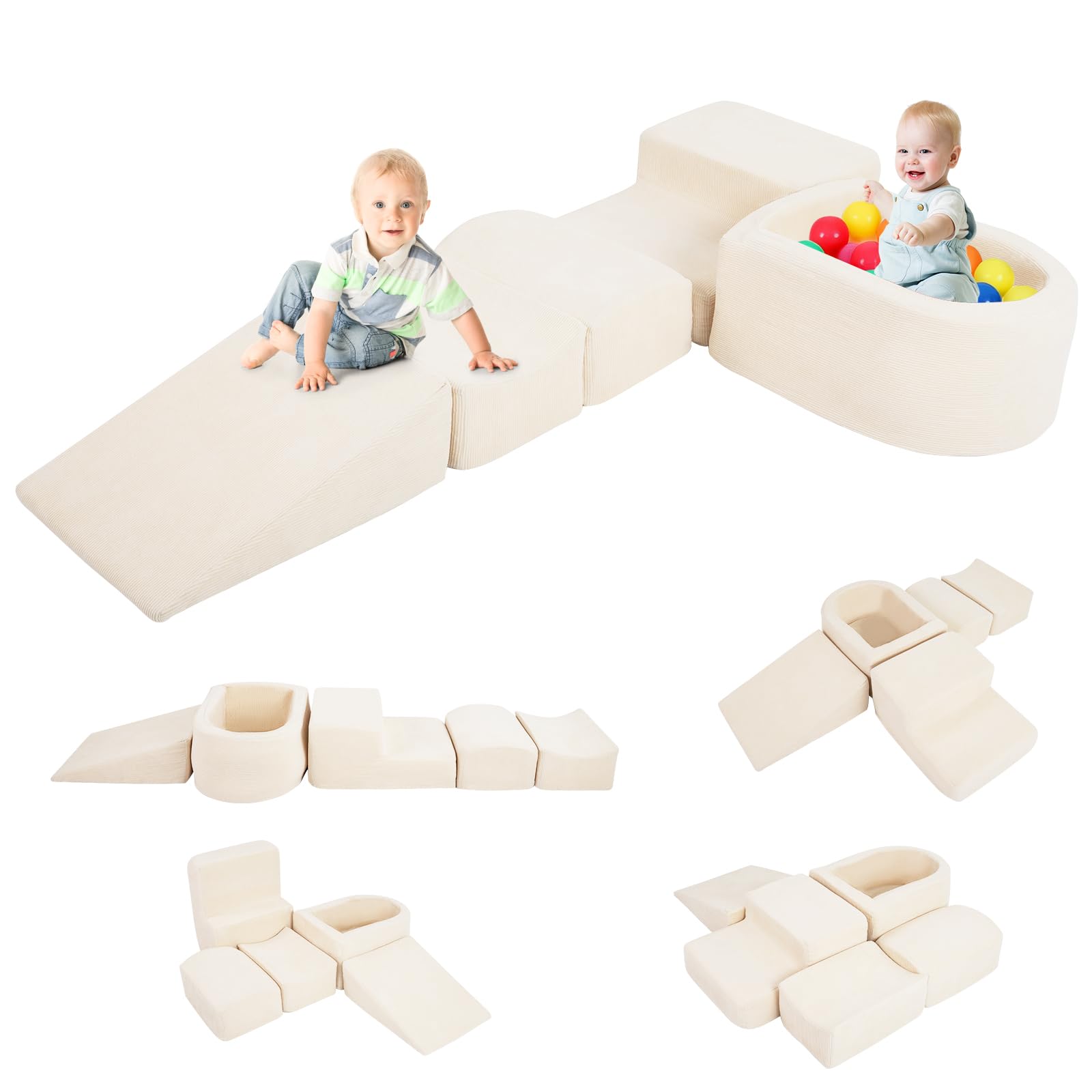 FANTASK Bloques de Espuma XXL de 5 Piezas, Bloques de Escalada Gigantes con Piscina de Bolas, Bloques de construcción Grandes para retozar y Escalar, Bloques de construcción Suaves para el hogar, la