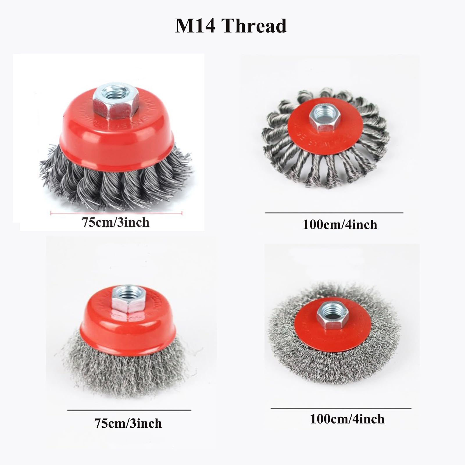 6 stuks staalborstel voor haakse slijper, haakse slijper accessoires, diameter 75 mm en 100 mm, met M14-modellen voor boormachine Polijsten, slijpen, ontroesten, ontbramen