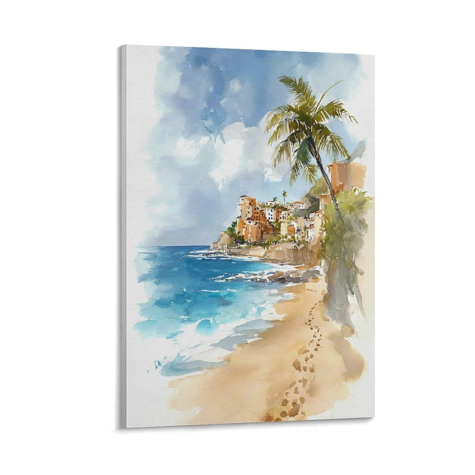 XWYMXZ Playa Del Carmen 20x30inch(50x75cm) Vintage Travel Poster Watercolor Canvas Art