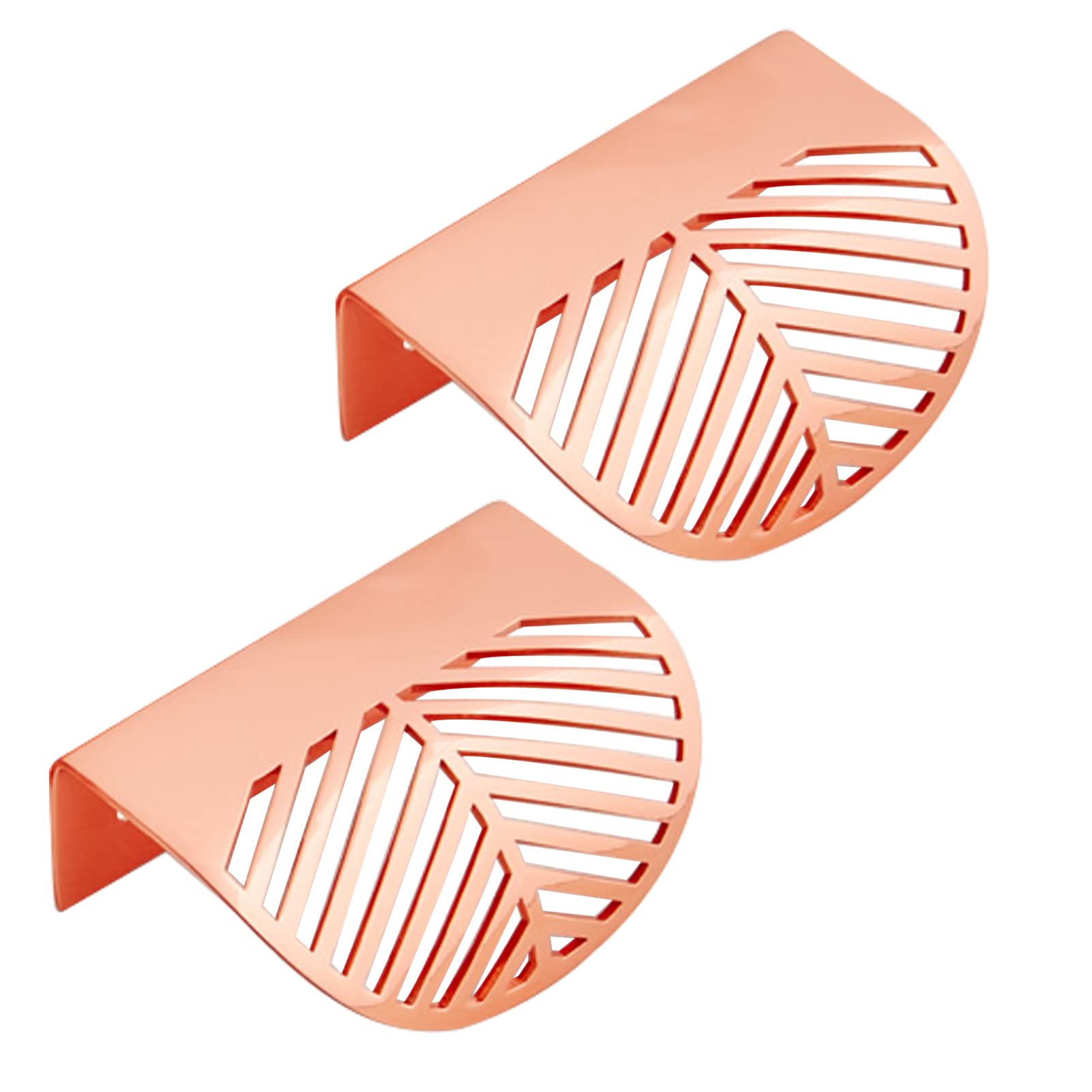 sbslj-0002 2 Pack Cabinet Pulls Pure Copper Hidden Closet Handle Invisible Drawer Handles Leaf Shape Bow Pulls Finger Edge Knobs Hollow Out Door Levers for Cupboard Wardrobe (Length 60mm,Rose Gold)