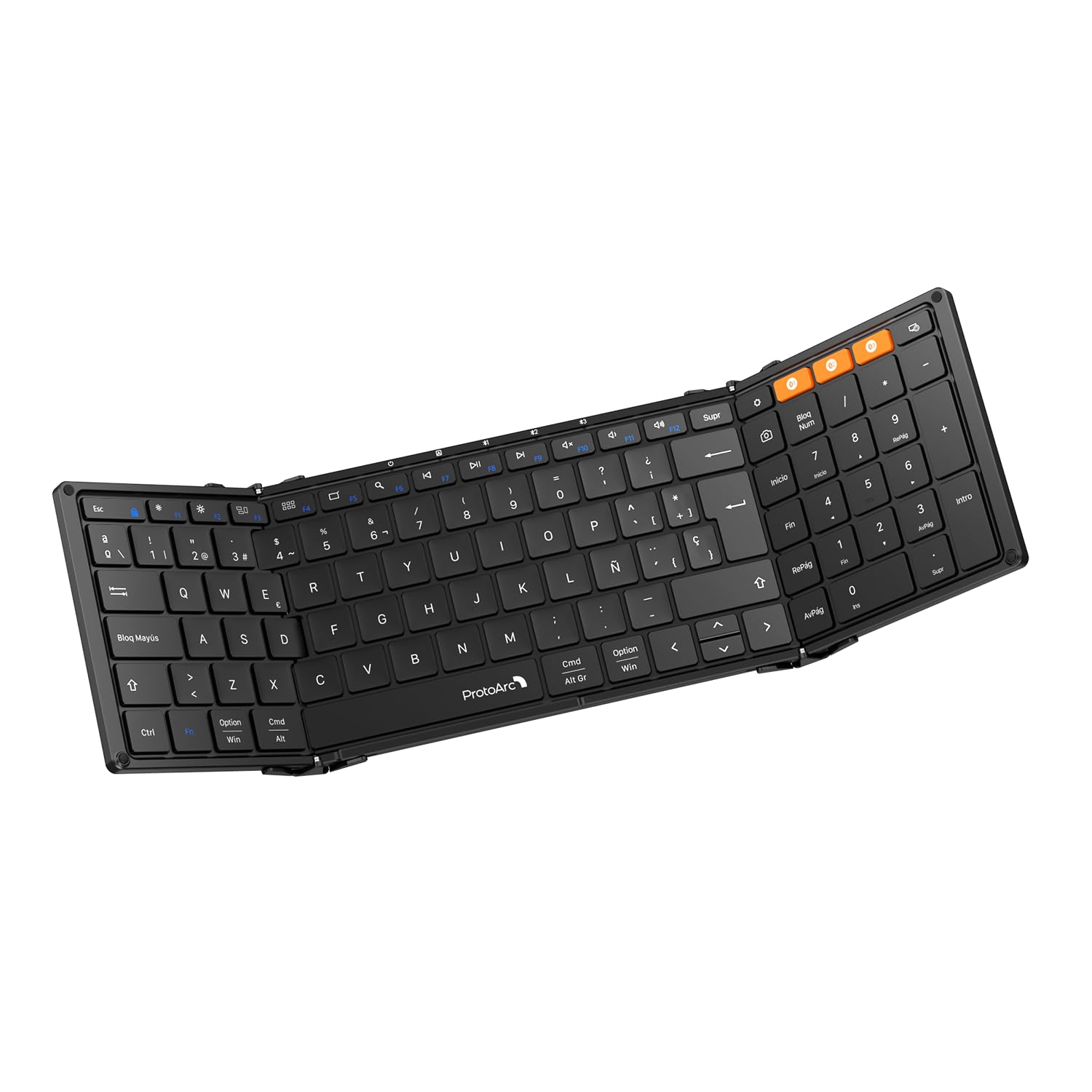ProtoArc Teclado Inalambrico Plegable, XK01 Teclado Español Bluetooth Portatil con Teclado Numérico,Tamaño Completo, para Android Windows iOS iPhone iPad Teléfono Movil Tablet PC - Negro Certificado ClimatePartner