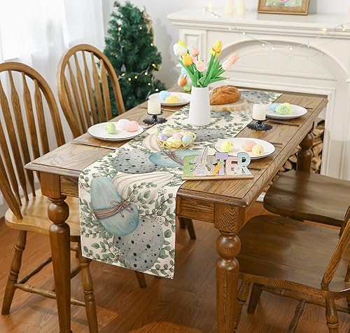 Miniatura 4 de Siilues Camino de mesa de Pascua, decoración de huevos de Pascua, camino de Pascua feliz para mesa, decoración de temporada de primavera para