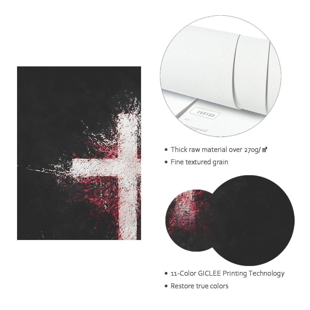TOANGWALL Religijne płótno ścienne postarzany biały krzyż obraz ścienny czerwona farba w sprayu wydruki do dekoracji salonu oprawione obrazy ścienne 85 x 100 cm