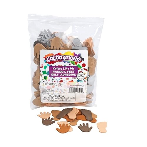 Colorations Colors Like Me - Calcomanías autoadhesivas de espuma para manos y pies, 200 unidades, materiales de manualidades duraderos, 4 tonos de
