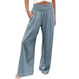SHAOBGE Women Linen Palazzo Pants Summer Boho Wide Leg High Waist Casual Lounge Pant 2025 Beach Travel Vacation Outfits