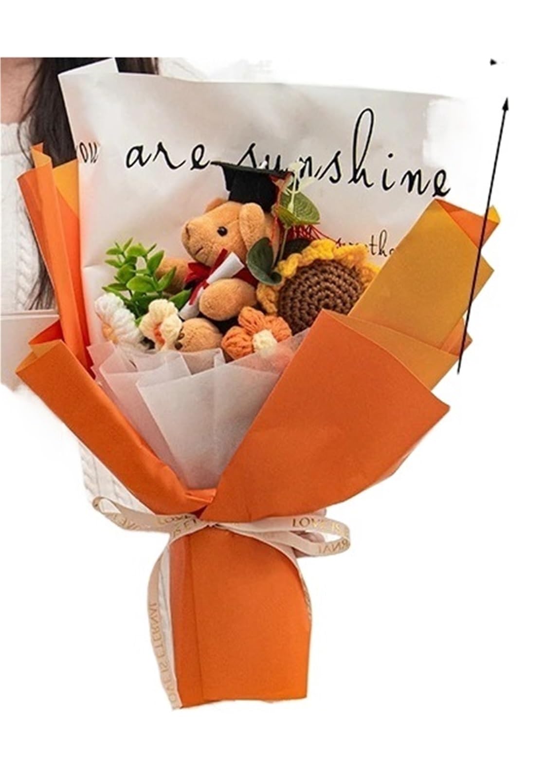 ENWWCH Crochet Flowers Graduation Bouquet Eternal Flower Wedding Guests Gift Woven For Home(Color2)