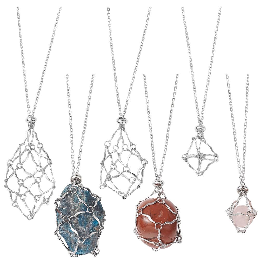 SUNNYCLUE 1 Box 6Pcs Crystal Stone Holder Necklace Cage Necklace Chain Bulk Silver Stainless Steel Metal Empty Gemstone Replacement Cable Chains for DIY Jewellery Making Crafts DIY Supplies Women Men โ image 1
