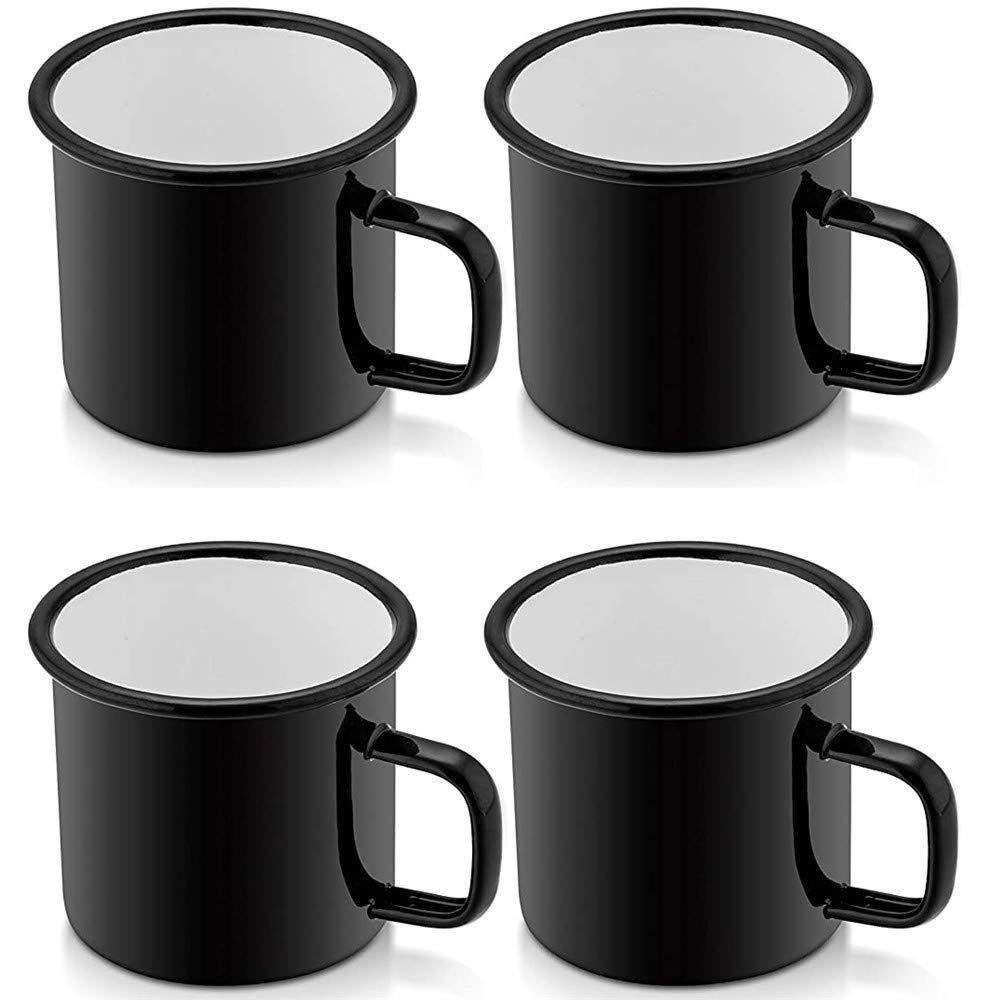 Emaille-Kaffeetasse, Teetasse, Emaille, Kaffeetasse, Ounce Emaille, für Kaffee, Tee, Camping, Camping, Kaffeetasse (4er-Set, schwarz)