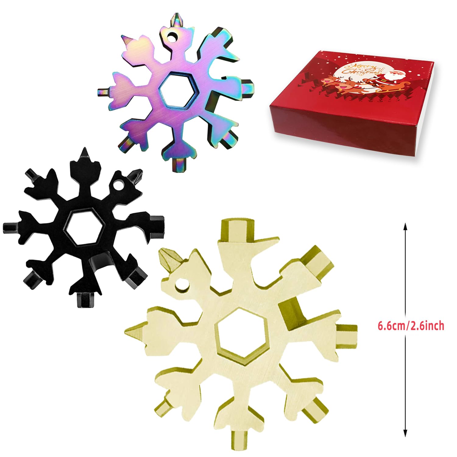 9 Pieces Snowflake Multi Tool Stainless Steel 18-in-1 Snowflake Screwdriver Multitool Bottle Opener Wrench Mens Gifts for Christmas