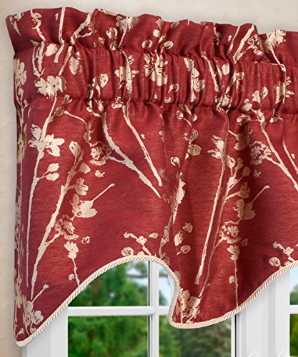 Simple Comfort Meadow Textured Open Floral Pattern (Scallop Valance, 50 X 15, Cardinal Red) #TOP3