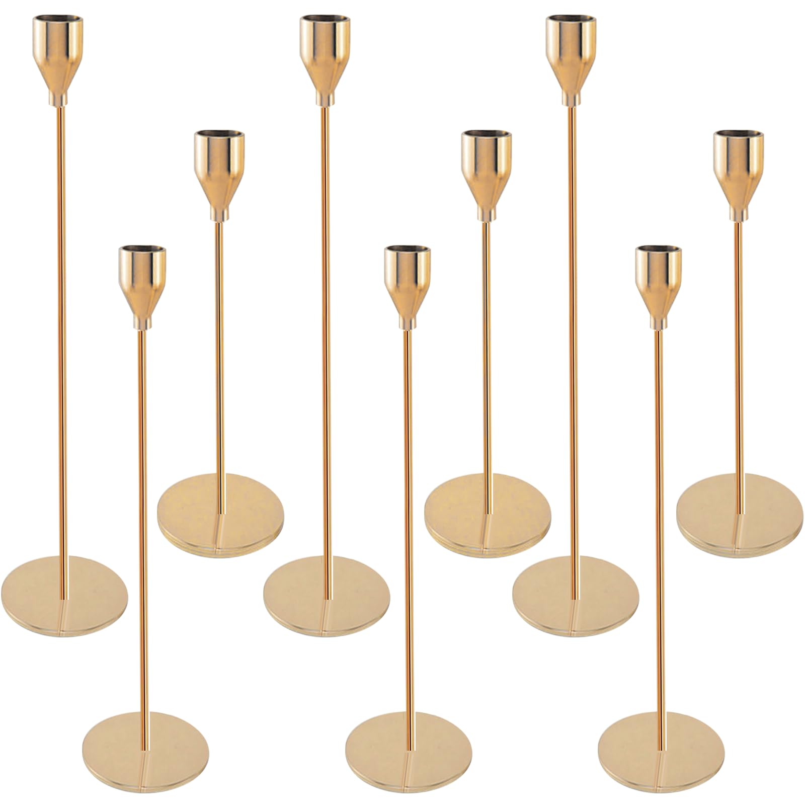 Dazhtu 9 Packs Gold Candlestick Holders for Taper Candles, Taper Candle Metal Candle Stand Holder, Elegant Candlestick Holders for Home Party Living Room,Party, Candlelight Dinner