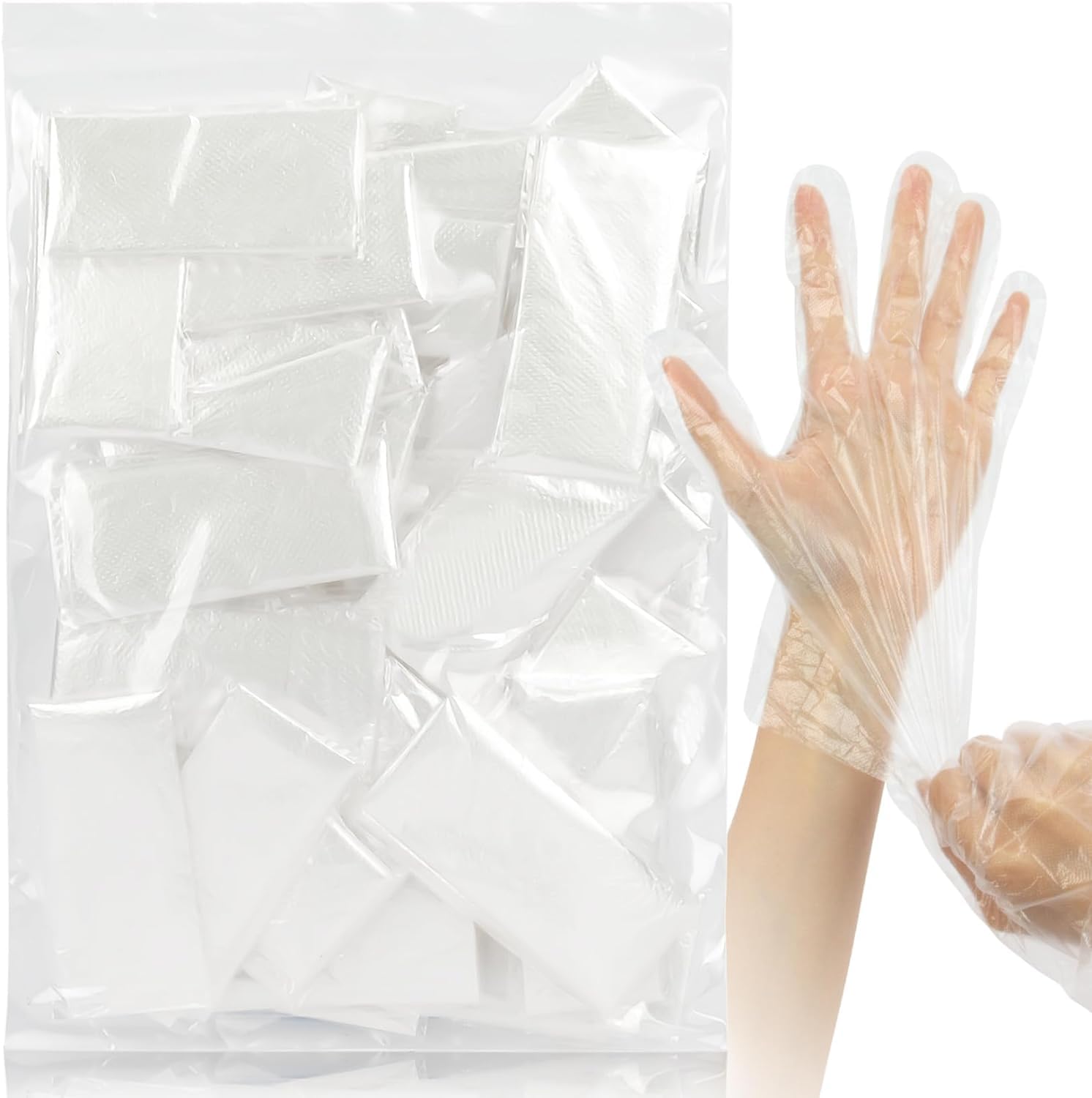 HBSTUDIO 500pcs Plastic Gloves Disposable - Plastic Food Safe Handling Food Prep Service Gloves Clear Food Handler Cooking Serving Gloves Kitchen Restaurant Hair Dye Gloves Individual Packaged