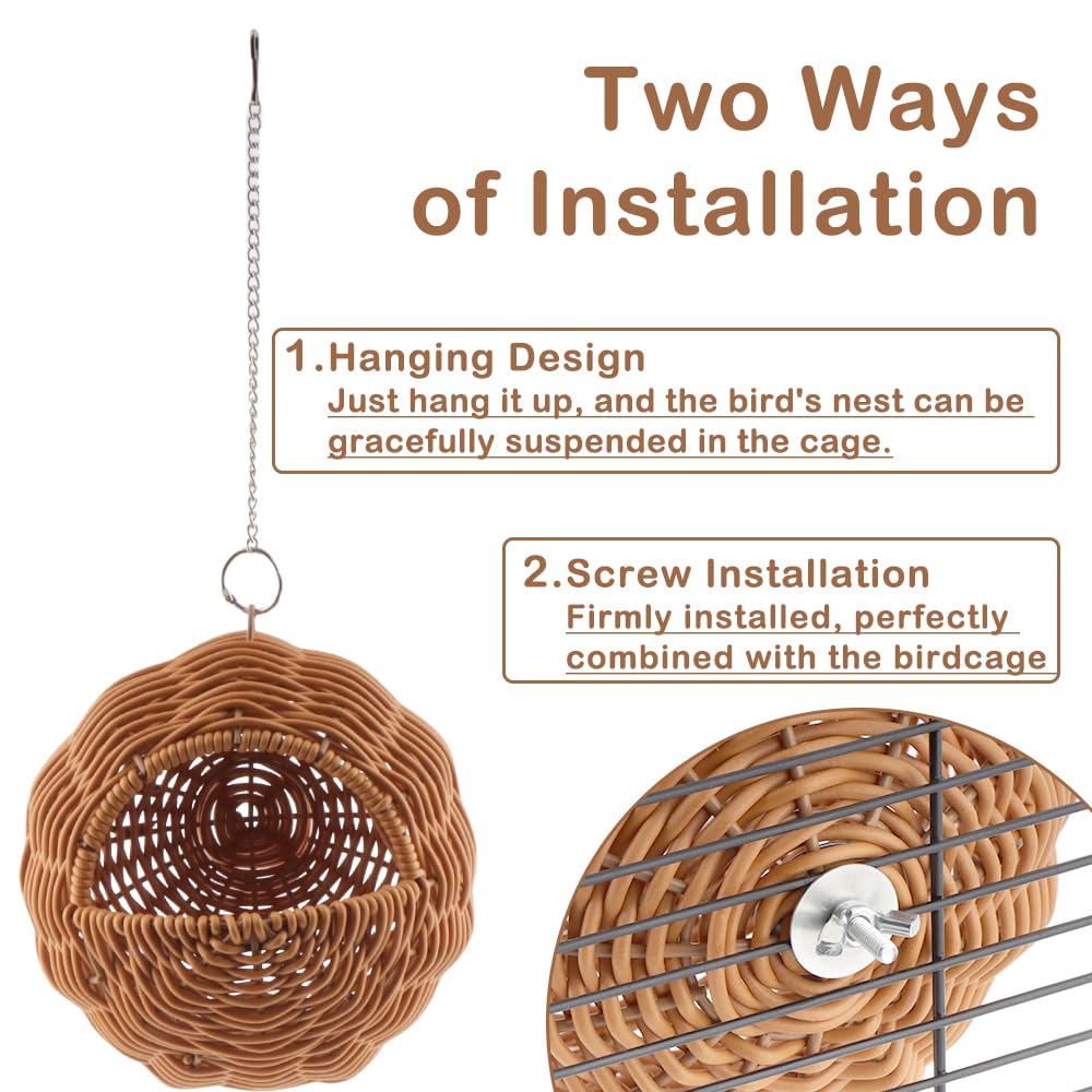 VTurboWay Rattan Vogelnest mit Schaukel Kaufest Hängematte Stil Nest Haus Papagei Eier Lege- und Brutnest für Papageien Nymphensittiche Wellensittiche Finken Kanarienvögel