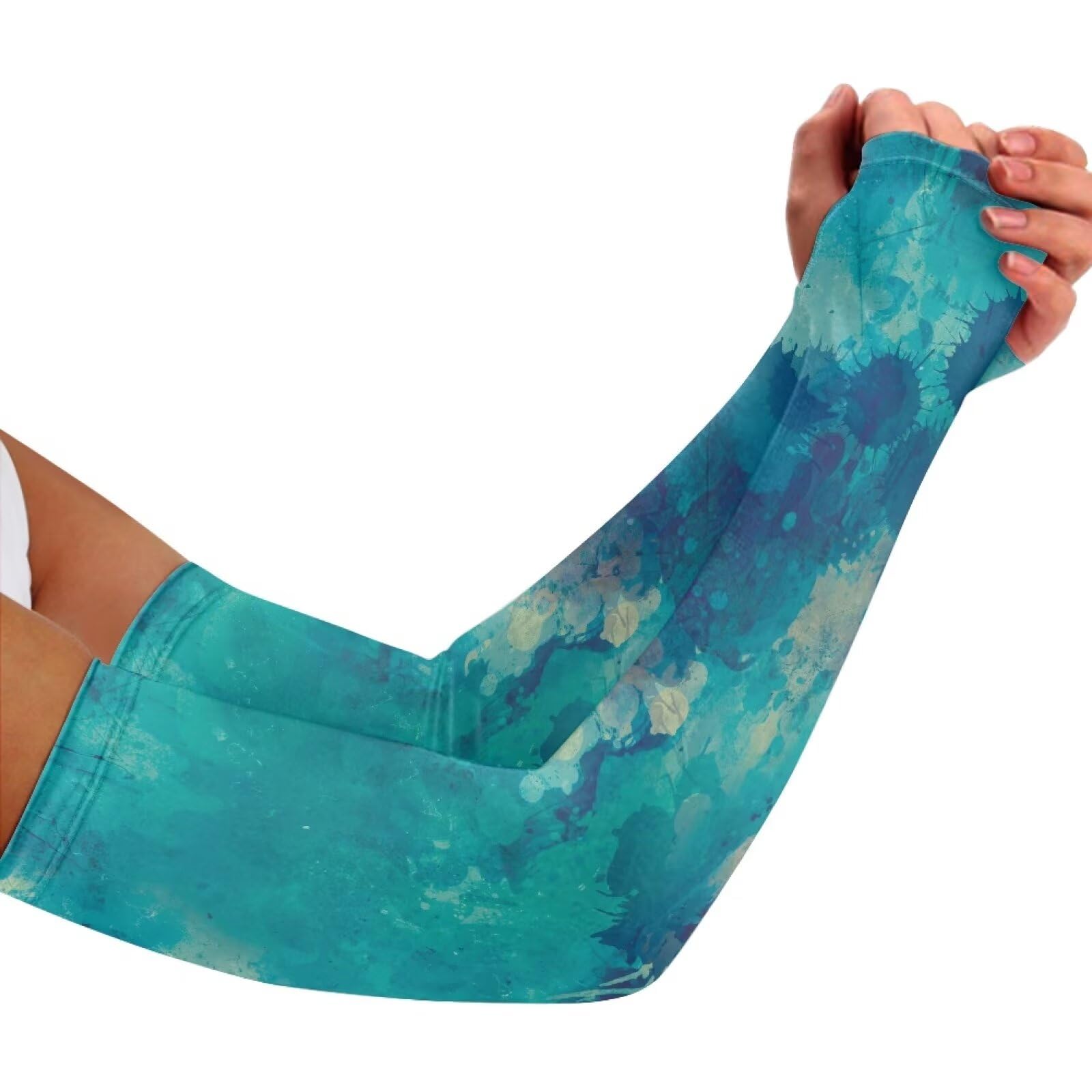 TODIYADDU Blue Splash Paint Sleeves to Cover Arms for Women Tie Dye Cooling Compression Tattoo Cover Up Sleeves for Cycling Baseball Volleyball Sun Protection Cooling Sleeves with Thumb Hole, XL