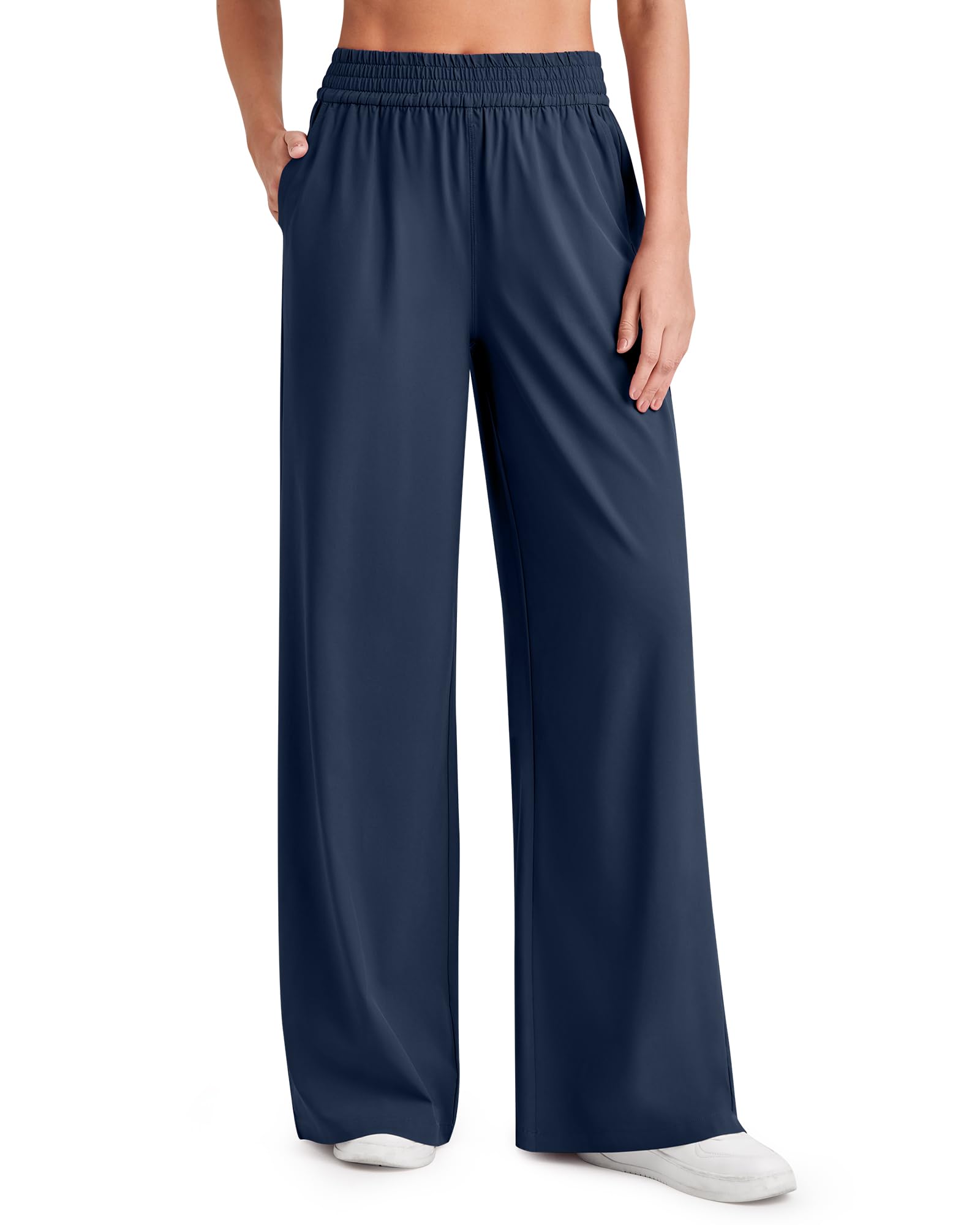 G4Free Chillwhisp Lightweight Flowy Wide Leg Pants Women Elastic Waist Drapey Casual Pants with Pockets