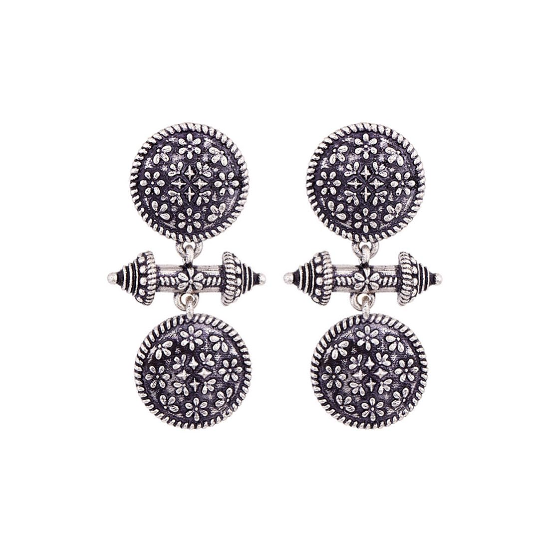 Voylla Traditional Oxidised Silver Plating Brass Oxidized Round Geometric Pattern Floral Boho Style Floral Dangle Earrings for Women and Girls (B07W4VWYKD) Amazon Price History, Amazon Price Tracker