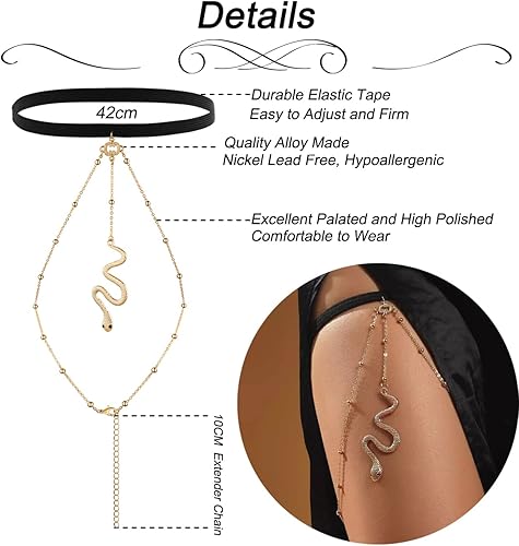 Miniatura 6 de NICEIGHT Cadenas de muslo para mujer 8 cadenas de pierna para mujeres adolescentes niñas cadena de pierna de serpiente cadena de cuerpo en capas